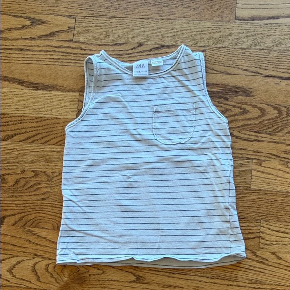 Zara  boys Cream Tank Top with Thin Gray Stripes